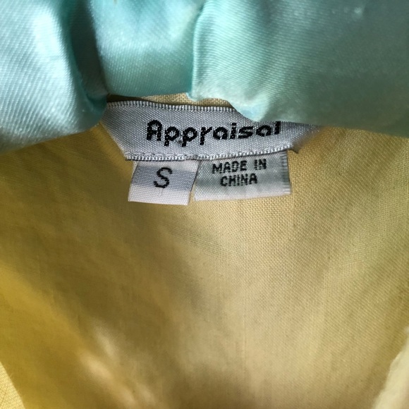 VINTAGE 90s Yellow Linen Flower Button Down Small - Picture 7 of 8